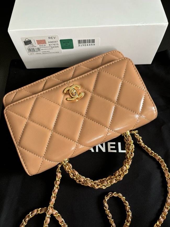 CHANEL FLAP PHONE HOLDER WITH CHAIN AP4167 Dark Beige