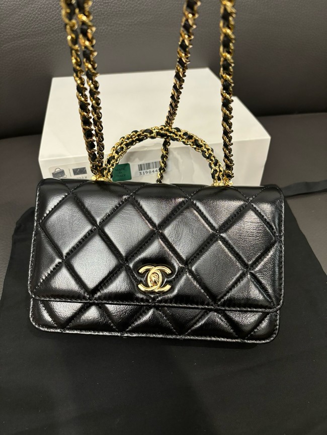 CHANEL FLAP PHONE HOLDER WITH CHAIN AP4167 black