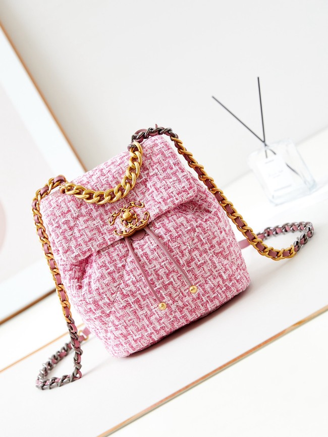 CHANEL 19 BACKPACK Wool Tweed AS4223 pink