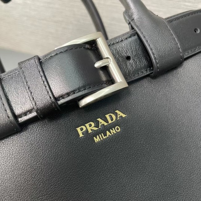 Prada Buckle medium leather handbag with belt 1BA434 Black