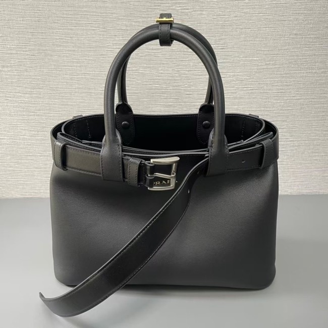 Prada Buckle medium leather handbag with belt 1BA434 Black