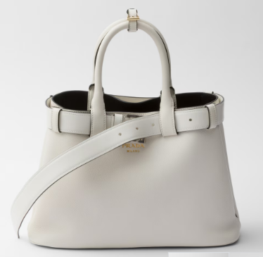 Prada Buckle medium leather handbag with belt 1BA434 White&Black