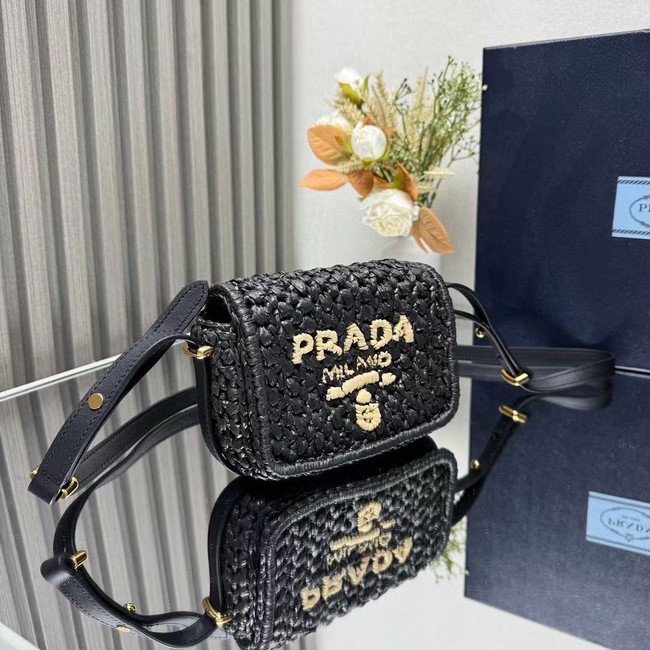 Prada Leather weave shoulder bag 1BD362 black