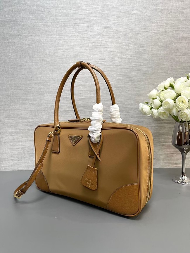 Prada Re-Edition 1978 large Re-Nylon and Saffiano leather two-handle bag 1BB114 Cocoa Brown