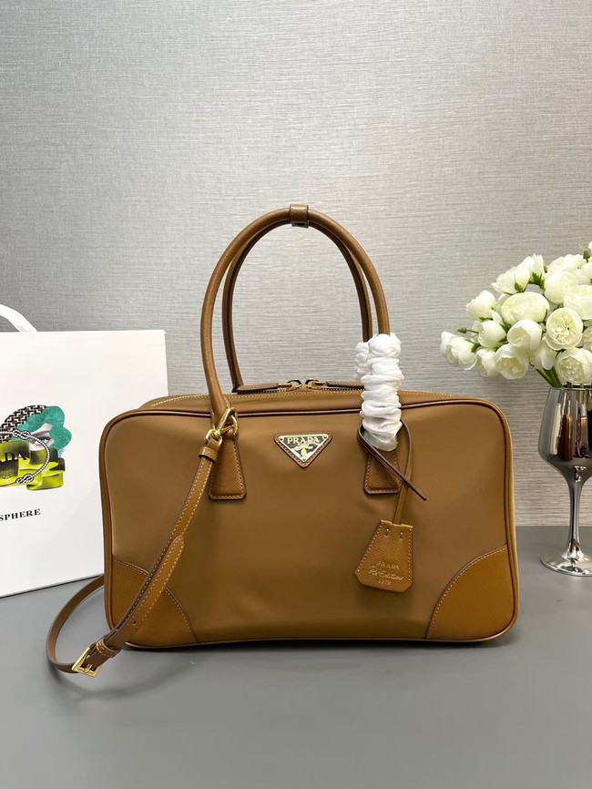 Prada Re-Edition 1978 large Re-Nylon and Saffiano leather two-handle bag 1BB114 Cocoa Brown