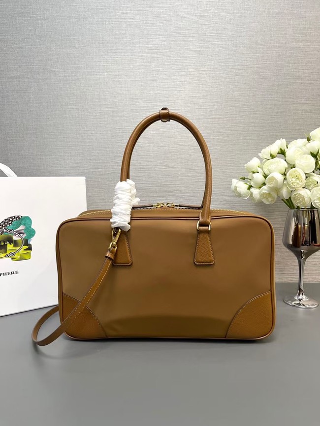 Prada Re-Edition 1978 large Re-Nylon and Saffiano leather two-handle bag 1BB114 Cocoa Brown