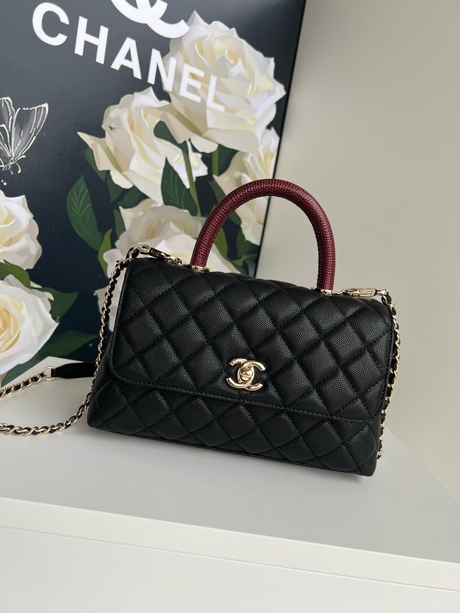 Chanel FLAP BAG WITH TOP HANDLE A92990 black&red