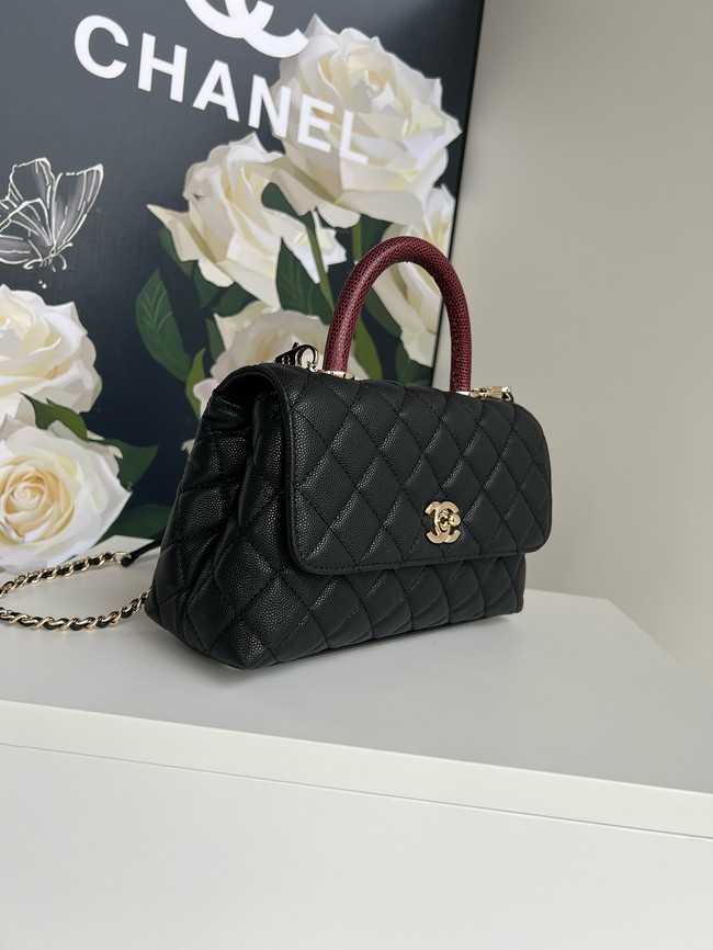 Chanel FLAP BAG WITH TOP HANDLE A92990 black&red