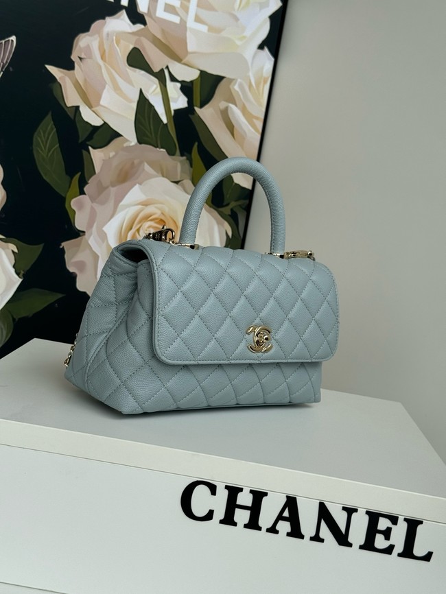 Chanel FLAP BAG WITH TOP HANDLE A92990 light blue