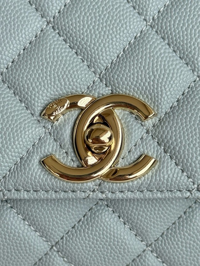 Chanel LARGE FLAP BAG WITH TOP HANDLE A92991 light blue