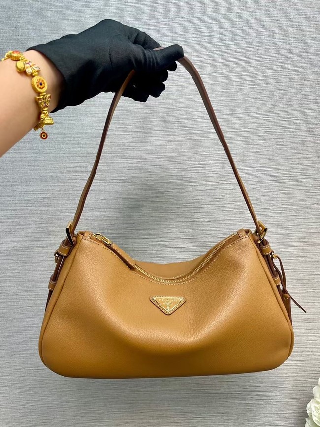 Prada Aimee medium leather shoulder bag 1BC229 Caramel