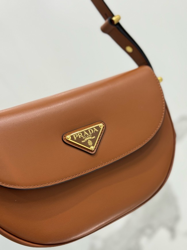 Prada Arque leather shoulder bag with flap 1BD365 Caramel