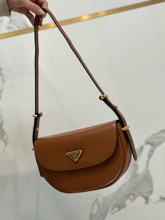 Prada Arque leather shoulder bag with flap 1BD365 Caramel