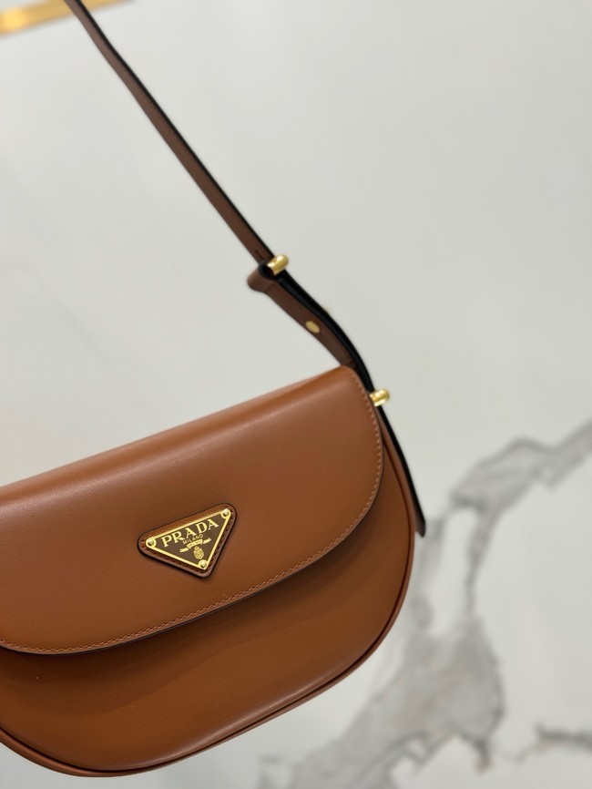 Prada Arque leather shoulder bag with flap 1BD365 Caramel