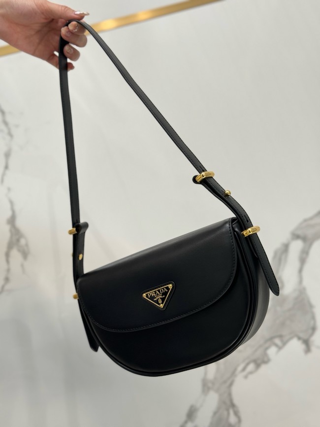 Prada Arque leather shoulder bag with flap 1BD365 black