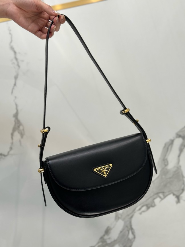 Prada Arque leather shoulder bag with flap 1BD365 black