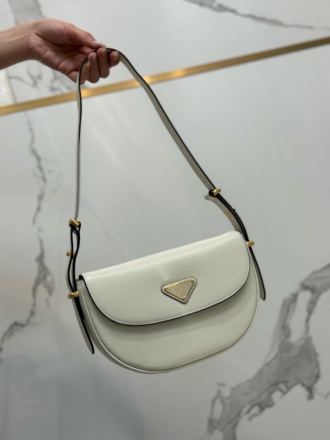 Prada Arque leather shoulder bag with flap 1BD365 white