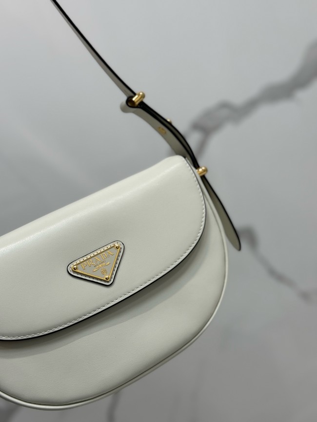 Prada Arque leather shoulder bag with flap 1BD365 white