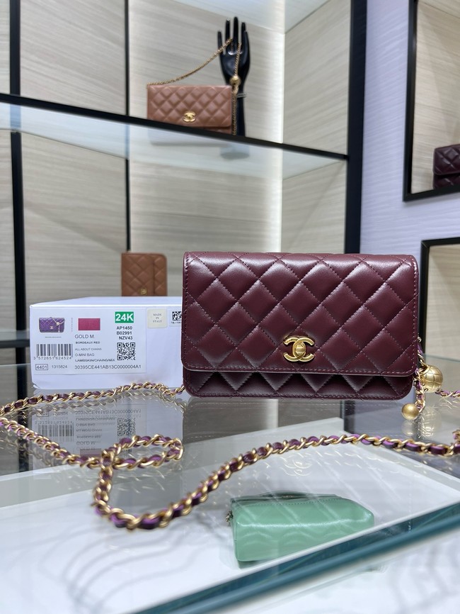 Chanel CLASSIC WALLET ON CHAIN AP1450 Burgundy