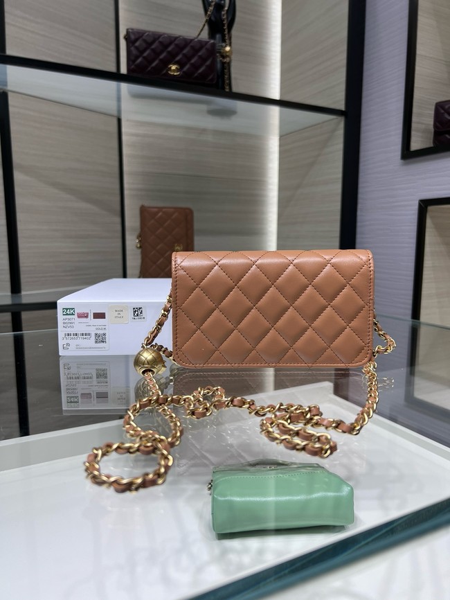 Chanel CLASSIC WALLET ON CHAIN AP3071 Brown