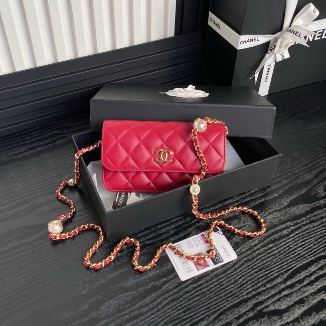 Chanel FLAP PHONE HOLDER WITH CHAIN AP4284 red