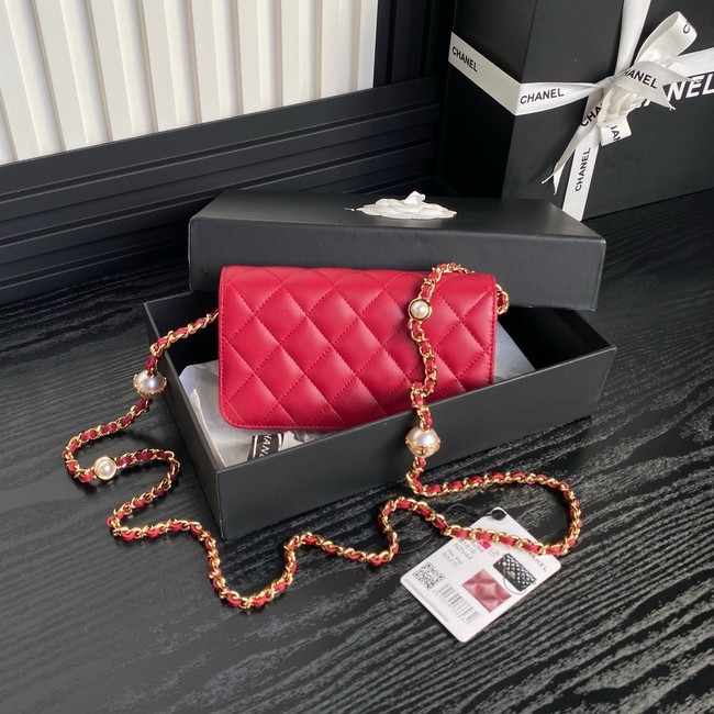 Chanel FLAP PHONE HOLDER WITH CHAIN AP4284 red