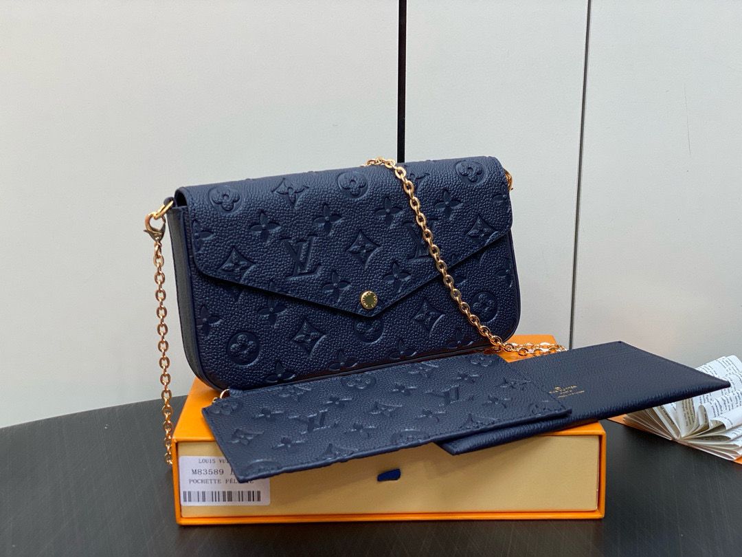 Louis Vuitton Monogram Empreinte Felicie Pochette M64065 M83589 Navy