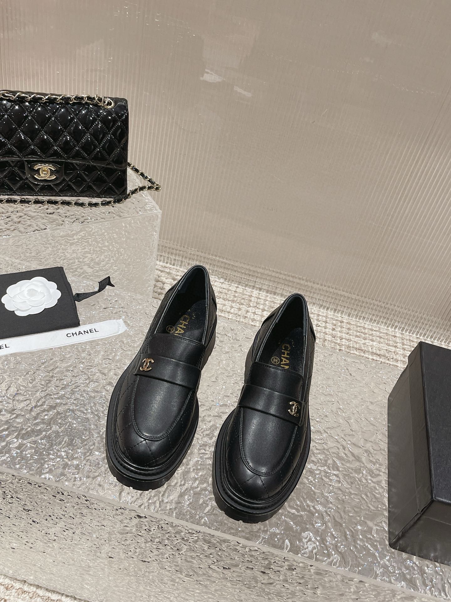 Chanel Loafers Shoes 45MM Heels 55880 Black