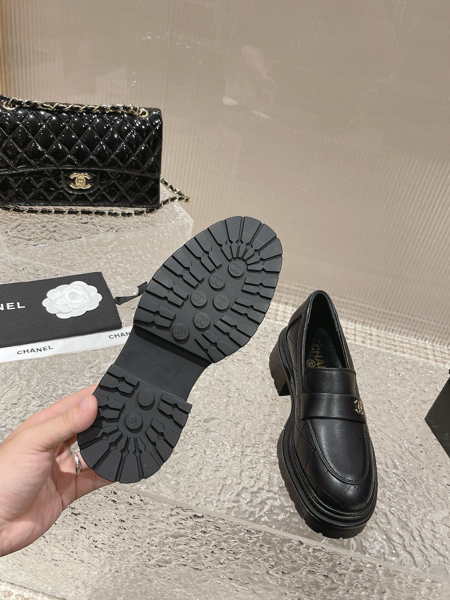 Chanel Loafers Shoes 45MM Heels 55880 Black