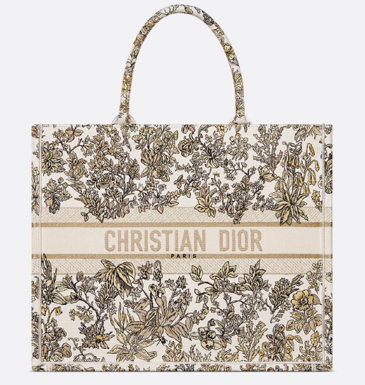 Large Dior Book Tote Latte Embroidery with Gold-Tone Millefiori Unicorn Motif M1286ZEDX