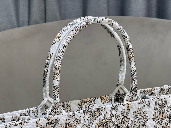 Large Dior Book Tote Latte Embroidery with Gold-Tone Millefiori Unicorn Motif M1286ZEDX