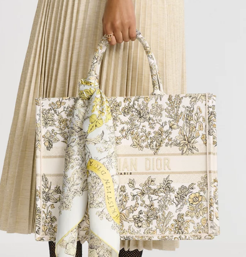 Large Dior Book Tote Latte Embroidery with Gold-Tone Millefiori Unicorn Motif M1286ZEDX