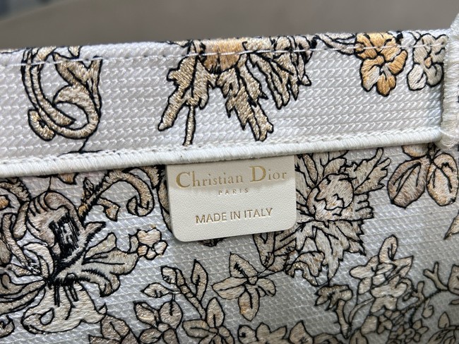 Large Dior Book Tote Latte Embroidery with Gold-Tone Millefiori Unicorn Motif M1286ZEDX