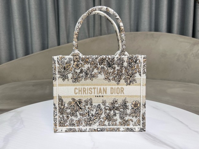 Small Dior Book Tote Latte Embroidery with Gold-Tone Millefiori Unicorn Motif M1265Z