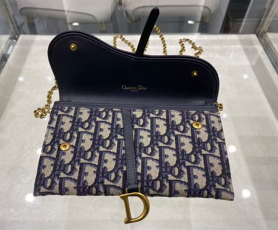 Dior Oblique Jacquard Small Saddle Pouch with Chain S5614CTZQ_M928 Blue