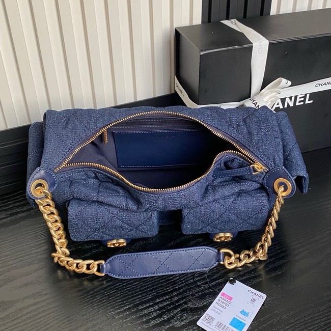 Chanel LARGE HOBO BAG Washed Denim AS5339 dark Blue