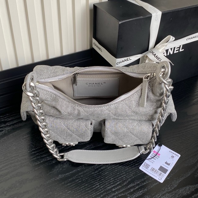 Chanel MAXI HOBO BAG Washed Denim AS5338 gray