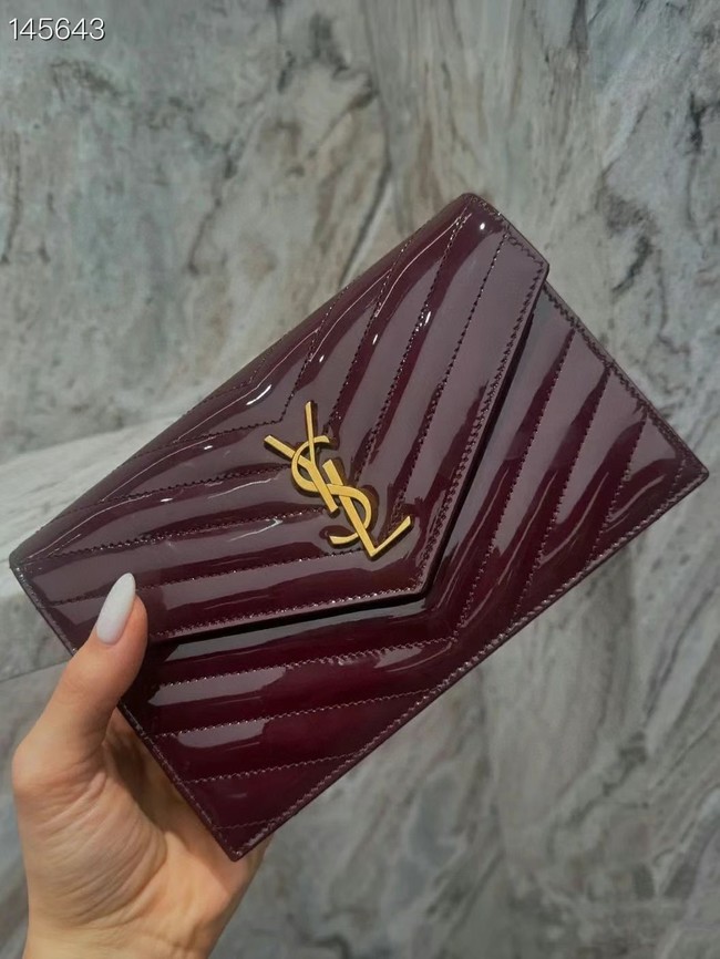 Saint Laurent CASSANDRE ENVELOPE CHAIN WALLET IN PATENT LEATHER 7429200 DARK RED WINE