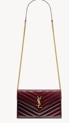 Saint Laurent CASSANDRE ENVELOPE CHAIN WALLET IN PATENT LEATHER 7429200 DARK RED WINE