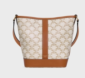 Celine SMALL BUCKET IN TRIOMPHE CANVAS AND CALFSKIN 191442 WHITE