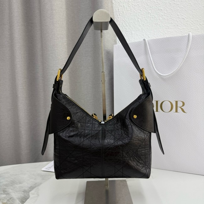 Small Dior Voyage Bag Black Flat Macrocannage Grained Calfskin M2845UJ