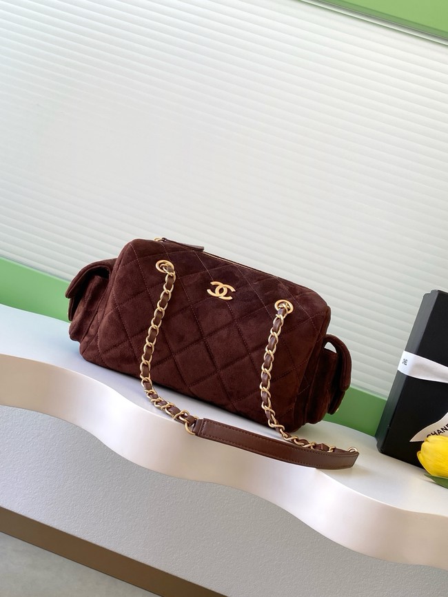 CHANEL Small Bowling Bag Suede AS5792 burgundy