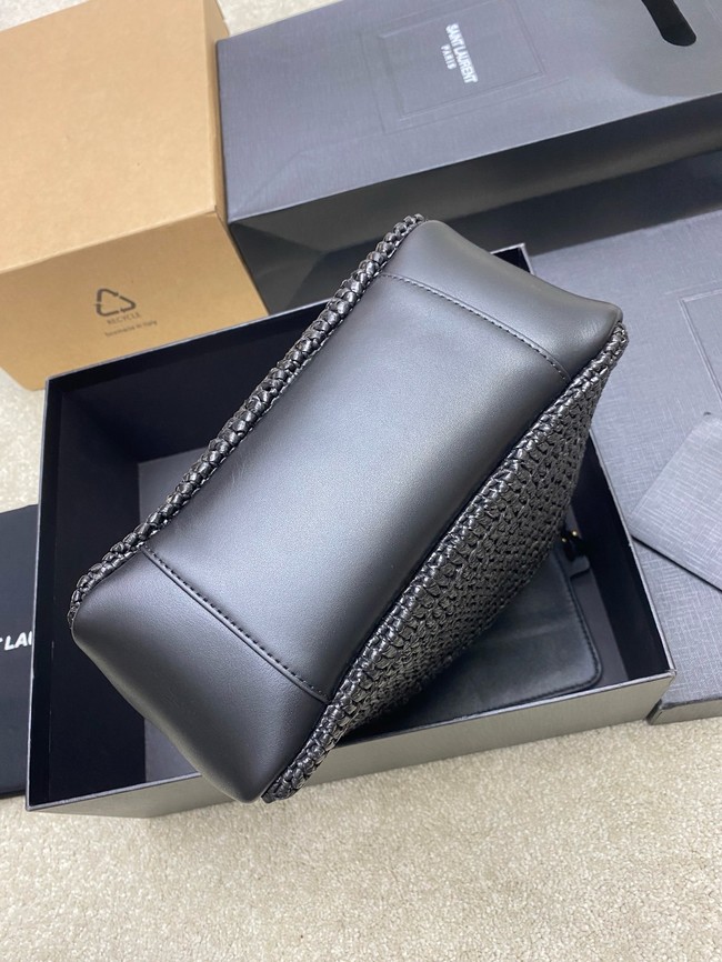 Saint Laurent LE 5 A 7 supple small in raffia and leather 823812 black