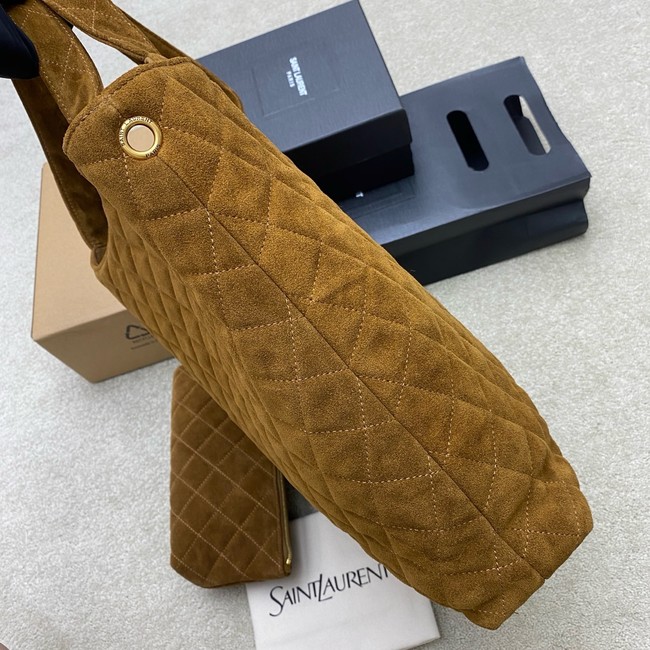 Yves Saint Laurent ICARE MAXI SHOPPING BAG IN QUILTED suede 698651 CARAMEL COGNAC