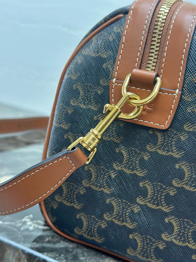 Celine MEDIUM BOSTON IN TRIOMPHE CANVAS AND CALFSKIN 121323 TAN