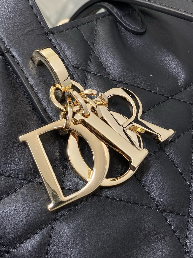 Dior Toujours Vertical Nano Tote Bag Macrocannage Calfskin S6100O black &gold