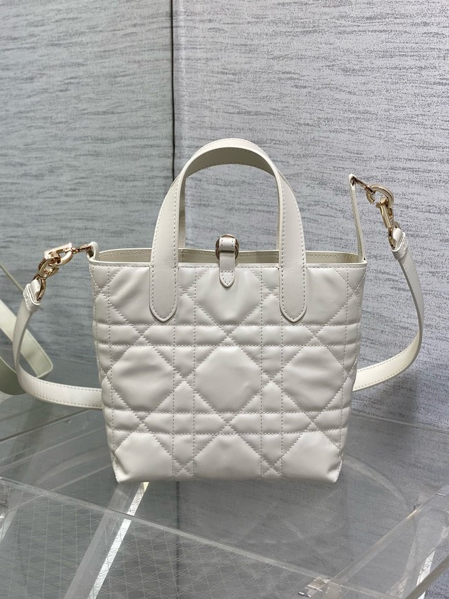 Dior Toujours Vertical Nano Tote Bag Macrocannage Calfskin S6100O white