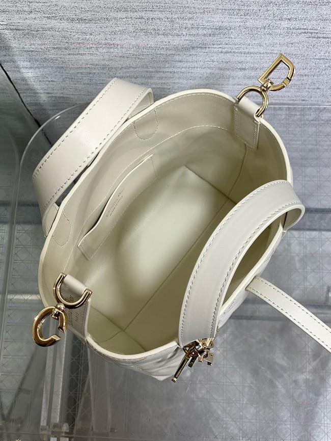 Dior Toujours Vertical Nano Tote Bag Macrocannage Calfskin S6100O white
