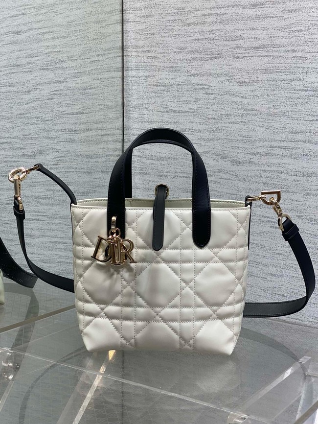 Dior Toujours Vertical Nano Tote Bag Macrocannage Calfskin S6100O white&black 