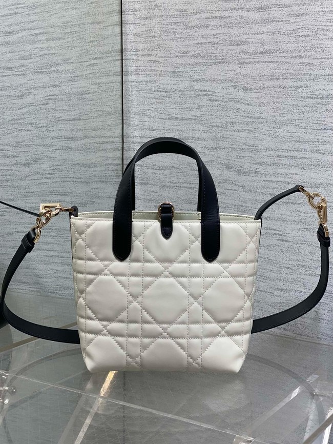 Dior Toujours Vertical Nano Tote Bag Macrocannage Calfskin S6100O white&black 